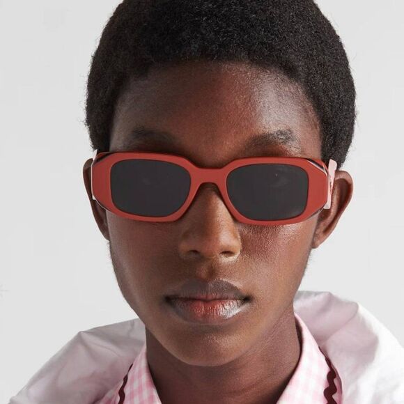 NEW Prada PR17WS 12N5S0 Orange Black Dark Grey Rectangle Unisex Sunglasses - Picture 2 of 12